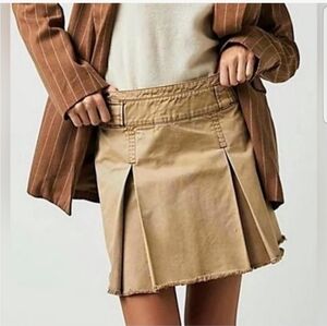 Free People FP Khaki Tan Denim Pleated Mini Skirt